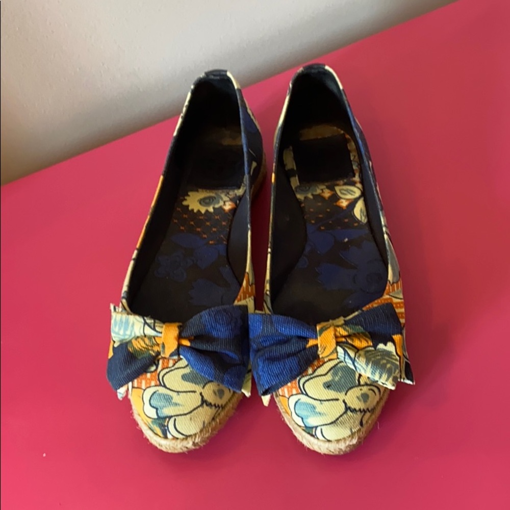 Tory Burch Navy Floral Espadrille Flats